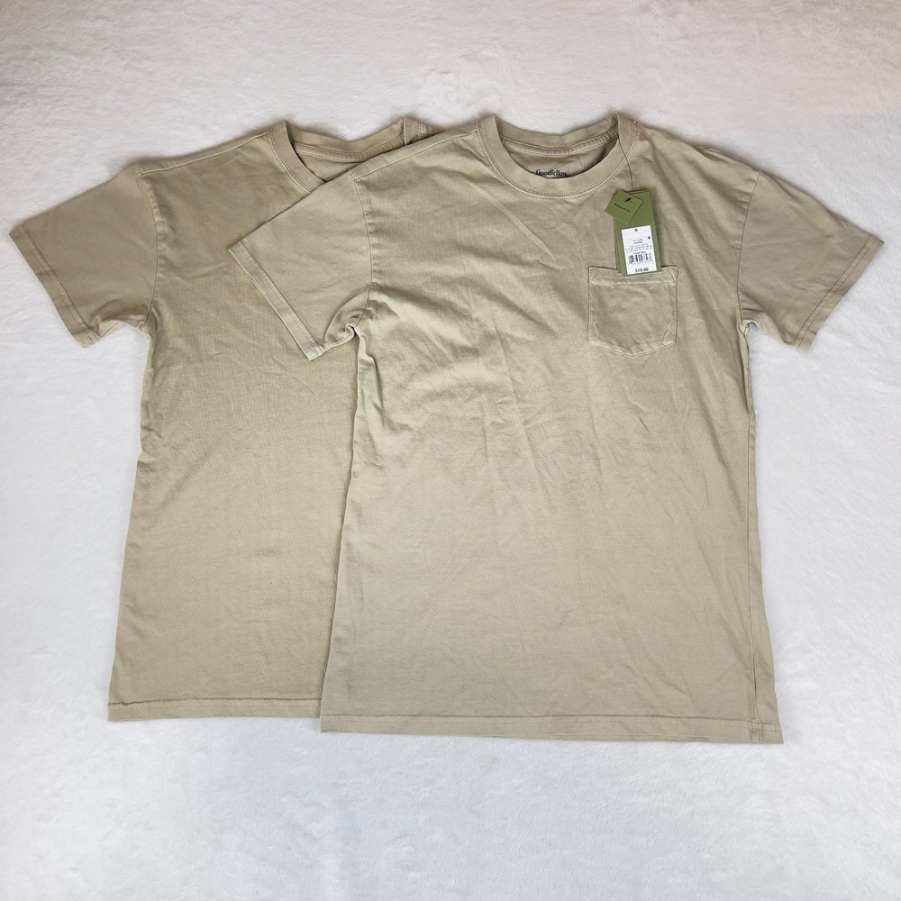 Lot of 2 Goodfellow & Co T Shirt Men Small Tan Relaxed Fit Short Sleeve Crewneck